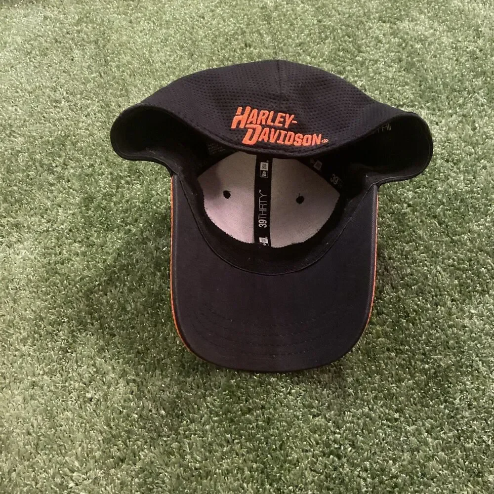 Harley-Davidson Large/X-Large New Era 39 Thirty Baseball Cap Black & Orange Hat